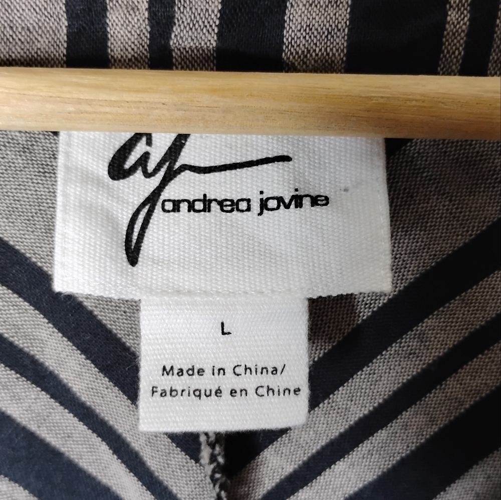 Andrea Jovine Linen-Cotton Top Black & Tan Size L NWT - Picture 5 of 8